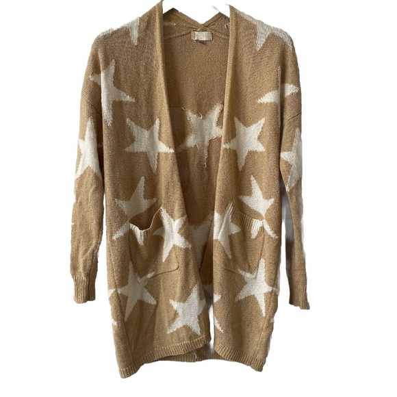 Altar’d State Molly Cardigan Beige White Star Print Open Front Duster Size XS - Picture 1 of 11